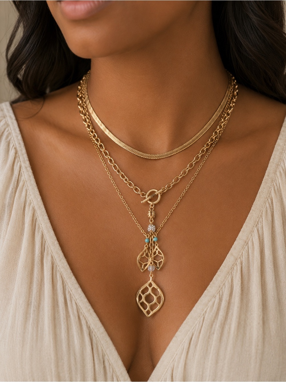 Apt. 9 Layered Gold Multi-Chain Pendant Necklace with Turquoise Accents